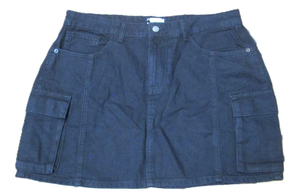 The Drop Women's Black Denim Mini Skirt Size XL Cargo Pockets Y2K Streetwear
